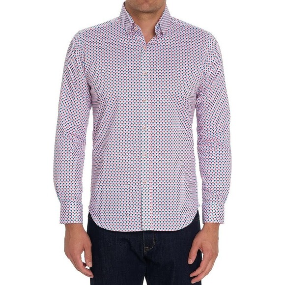 ROBERT GRAHAM Shirt Mens Medium Blue Button Up Long Sleeve Spotted GRAHAM $178 - Picture 1 of 13